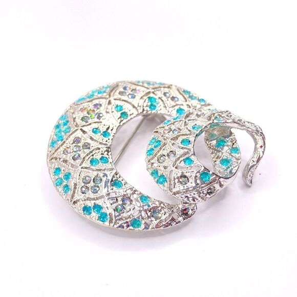 Silver round swirl glitter brooch pin - Picture 2 of 4